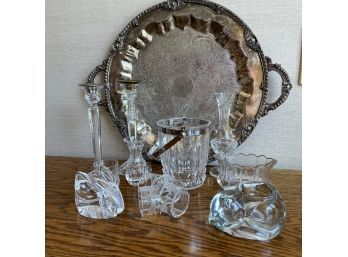 A Silver-plate Round Tray And A Beautiful Collection Of Crystal Tableware Incl Orrefors