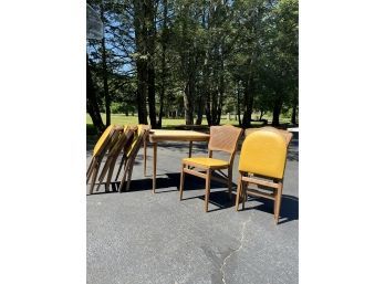 A Vintage Set Of 6 Folding Chairs And A Card Table