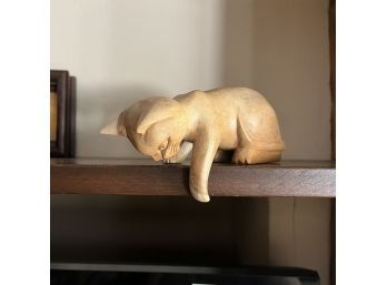 A Small Wood Cat Sculpture - Hand Made