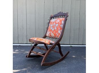 A 19th Century Victorian Upholstered Seat And Back - Folding  Rocking Chair - Eastlake Style