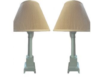 A Pair Of Wood Column Bedside Lamps