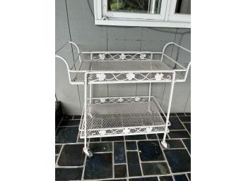 High Quality Vintage Wrought Iron 2 Tier Cart - Removable Serving Tray - Rolling Casters