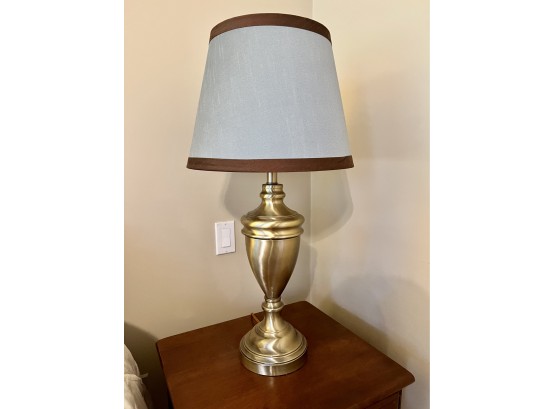 Brushed Nickel Style Table Lamp With Blue/Brown Shade 1 Of 2