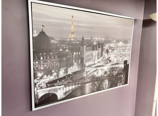 Paris At Night Black/White Print With Gold Accent And Silver Frame