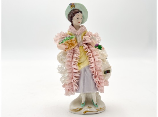 Porcelain Lace Figurine Of Girl Made In Germany