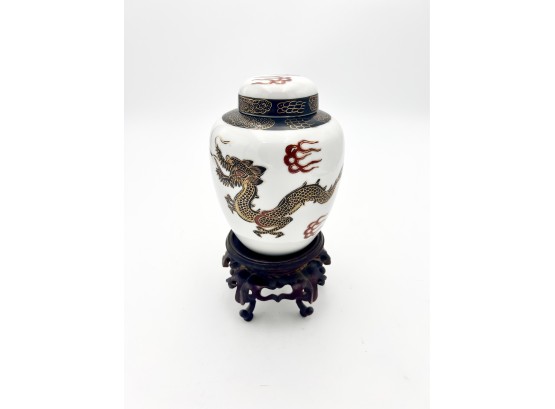 Ginger Jar Fire Breathing Dragon With Stand  Made In Japan