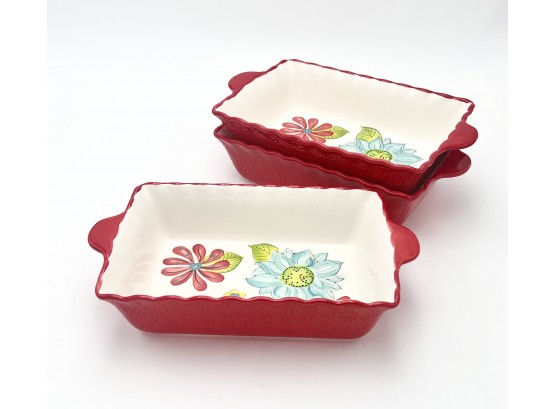 Red Floral Caserole Dishes 12x7 Set Of 3