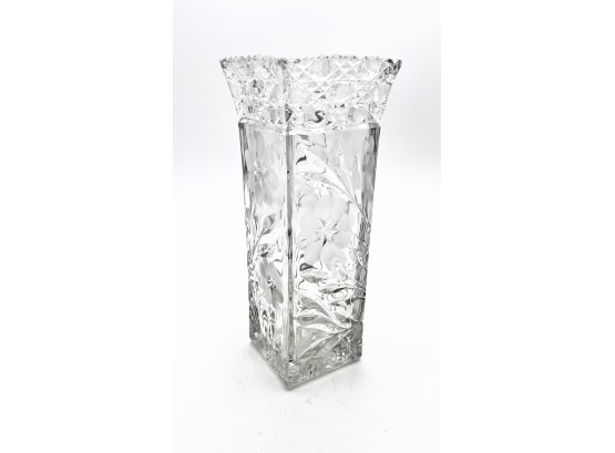 Crystal Vase Floral Etched 10-inch High