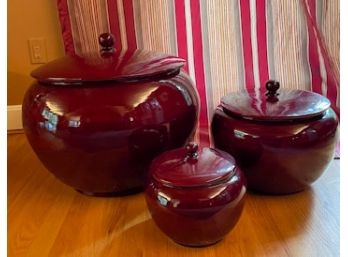 Asian Red Lacquer Wooden Jars - Large Decorative Storage Made In Vietnam