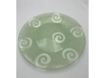 Green Glass 16-inch Serving Plate With Swirl Design