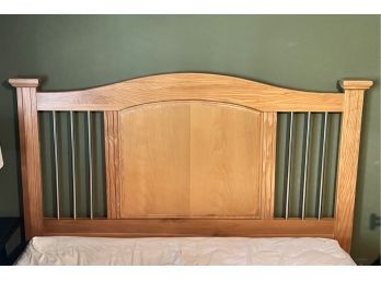 Light Wood Full Size Headboard With Brushed Nickel Bars