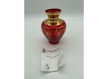 Vecchia Murano 5.5-inch High Red & Gold Accent Vase