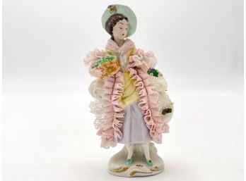 Porcelain Lace Figurine Of Girl Made In Germany