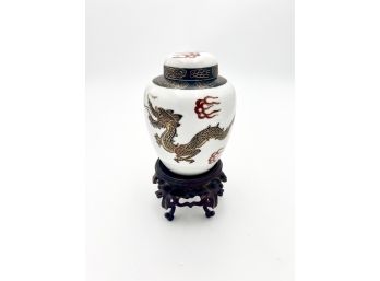 Ginger Jar Fire Breathing Dragon With Stand  Made In Japan