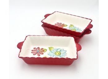 Red Floral Caserole Dishes 12x7 Set Of 3