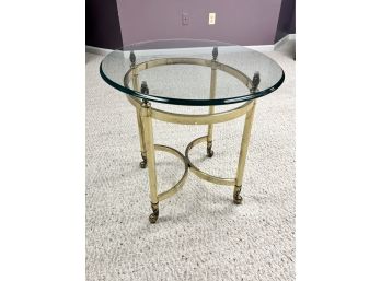 Brass Base Side Table Thick Glass Top 1 Of 2