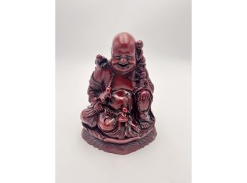 Lion Xiang Red Resin 10-inch Buddha Statue With Children