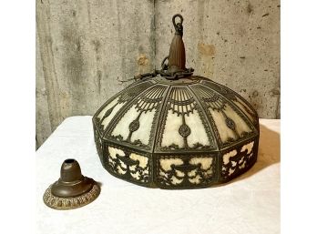 Vintage Art Deco Style Metal And Glass Six Light Pendant Lamp