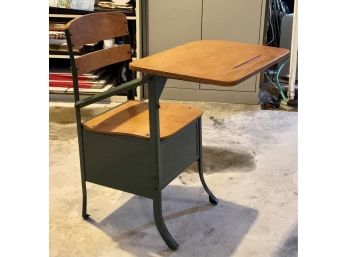 Vintage Wood And Metal School Desk