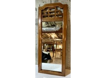 Vintage Asian Styled Wood Frame Wall Mirror