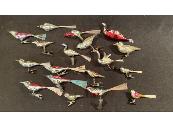 A Group Of Vintage Germany  & Austria Mercury Glass Birds Clip On Christmas Ornaments