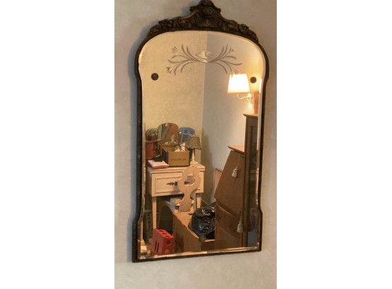 An Old Etched Beveled Wall Mirror