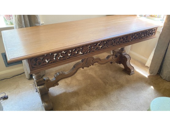 An Old Carved Oak Library Table