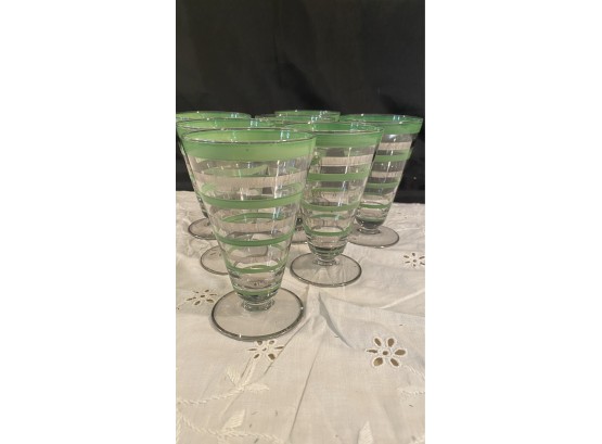 An MCM  Set Of SEVEN Vintage Green Stripe Glasses