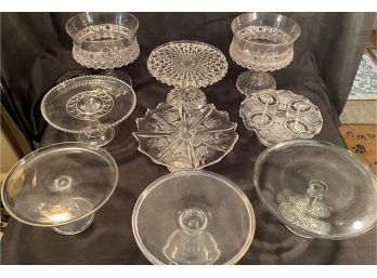 A Mixed Lot Of Cut / Pressed  Glass  Cake Stands & More