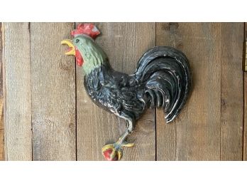 A Vintage Painted Rooster Wall Plaque - 19'w X 18'h