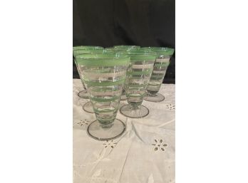 An MCM  Set Of SEVEN Vintage Green Stripe Glasses