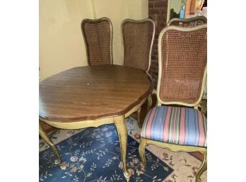 French Country Dining Table & 6 Cane Back  ( 2 With Arm) Chairs , Two Arms - With Upholstered Seats