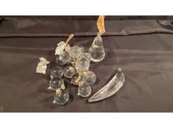 A Group Of Grape, Banana And Pear Clear Glass Decorative Coffee Table Cluster