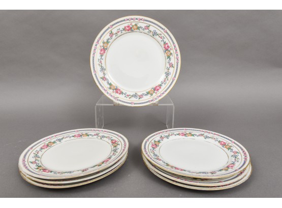 Set Of Seven Antique Ovington Bros New York Fabrique A Limoges Floral Gilt Trim Plates