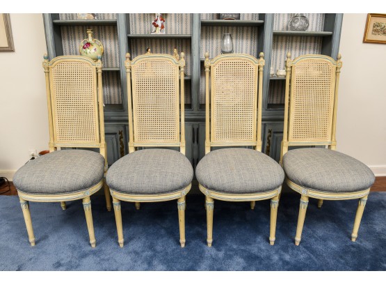 Set Of Four Vintage Cane High Back Chairs