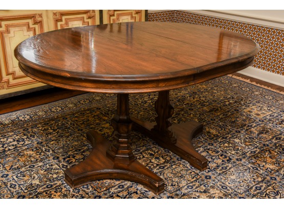 Vintage Oval Wood Dining Room Table With Three Leaves And Pads