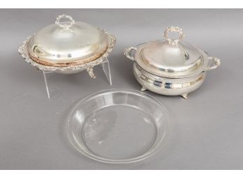 Collection Of Pryrex Silverplate Chafing Servingware