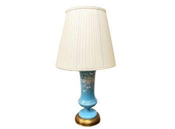 Blue Porcelain Table Lamp With Pierced Brass Base