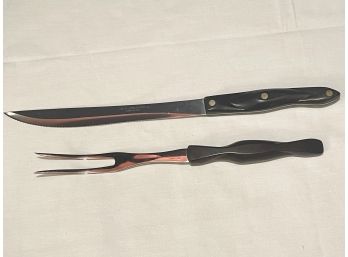 Cutco Serrated Carving Carver Knife 1723 D76 Marbled Brown & 1727 KP Carving Fork