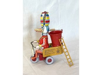 Vintage Tin Firefighter Wind Up Duck- Germany