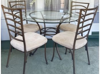 Round Metal And Glass Table And Chairs With Plush Seats- Seating For Four