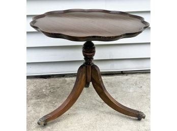Vintage Three Legged Pie Crust Small Table With Brass Capped Feet