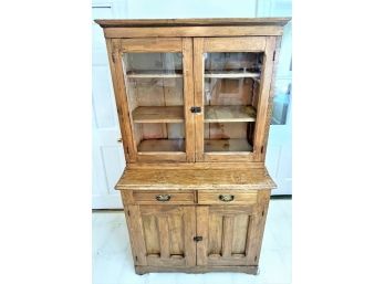 Antique Dining Hutch With Original Oxblood Paint On Interior Cabinets