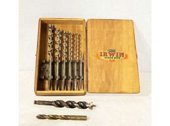 Vintage Genuine Irwin Auger Bits In Wood Box