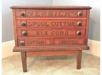 Antique Merrick's, Spool Cotton Drawers On Stand- Three Long Drawers Over Two Smaller