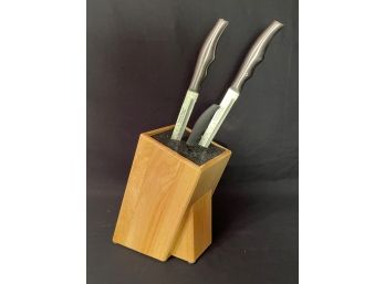 Kapoosh Oak Knife Block & Forever Sharp Surgical Stainless Steel Knives