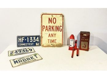 Vintage Parking Sign And License Plates, Kmart 4-Ton Hydraulic Jack
