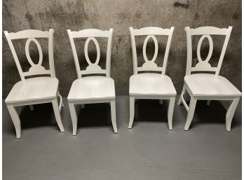 4 White Crate And Barrel Wood Dinning Chairs 17x36x22in Nice Clean And Solid