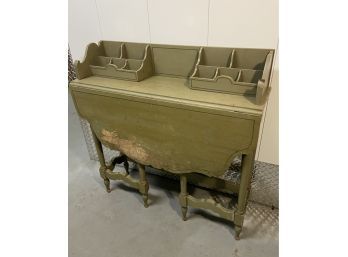 Olive Green Curved Homework Desk With Gate Legs And Drop Leaf And Detachable Supplies Organizer 25x36x36 Inch