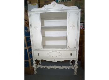 Rustic White Painted China Cabinet 43.5x67x15in Single Drawer
